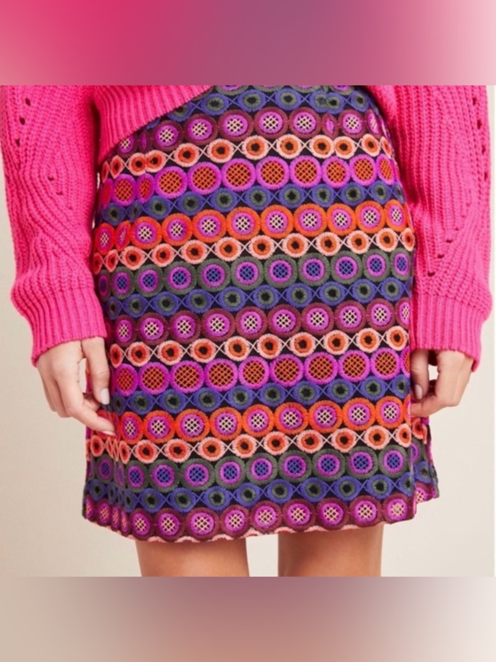NWT Anthropologie Hutch Crochet Knit Embroidered Vibrant Boho Mini Skirt‎ Size 6